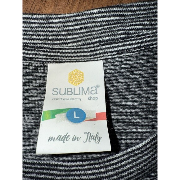 Sublima Roma Italia Striped T-Shirt Made in Italy Large 100% Cotton Gray Black - Picture 5 of 8